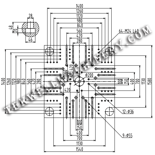Máquina de moldeo por inyección K1000S -Dimensión de plantilla (1)